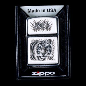Sharp Scrimshaw Bengal Tiger Emblem Zippo Lighter